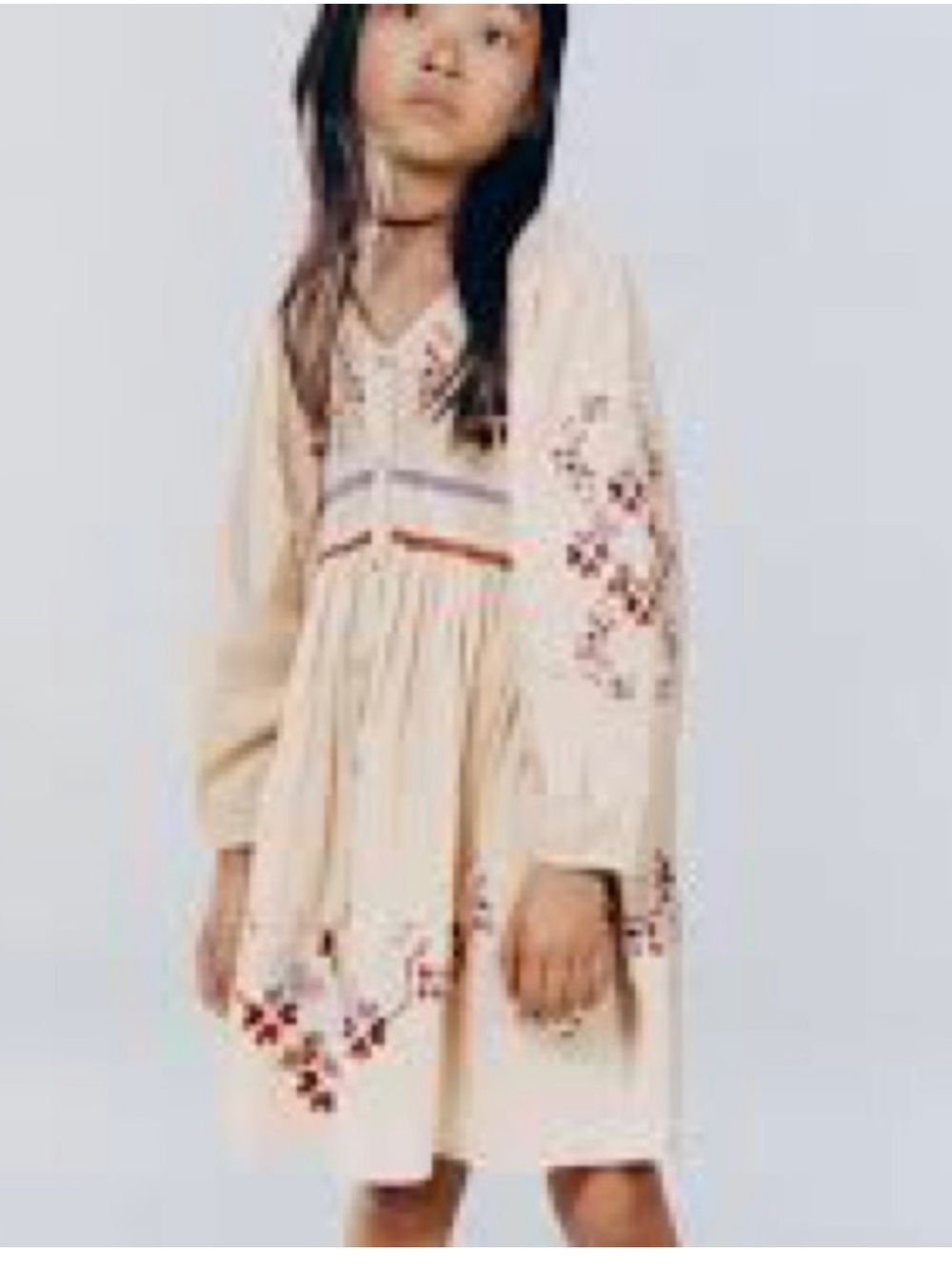 Zara Cream Embroidered Long-Sleeve Boho Dress